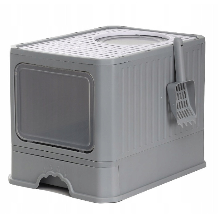 Закритий лоток-туалет для котів, сірий, з ручкою та висувною шухлядою, 50 x 40 x 38 см