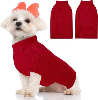 Пуловер для собак SlowTon, пуловер з коміром-стійкою для маленьких та середніх собак, теплий зимовий пуловер з отвором для повідка, червоний, розмір M