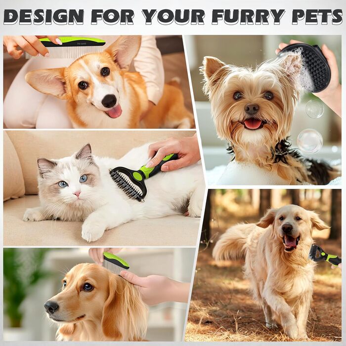 Гребінець для грумінгу домашніх тварин - двосторонній інструмент для видалення та розпушування шерсті собак та котів, зелений