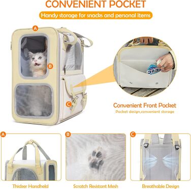 Рюкзак для тварин ALLSOPETS з сітчастим вікном: зручний та дихаючий для котів та собак, ідеальний для подорожей та прогулянок (жовтий)