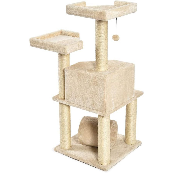 Дряпак для котів Amazon Basics з тунелем і стовпчиком, X-Large, 48×48×109 см, бежевий