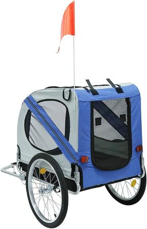 Причіп 2-в-1 для дітей та домашніх тварин, велосипедний причіп з функцією бігу, для собак середніх розмірів, максимальне навантаження 40 кг (Сіро-блакитний)