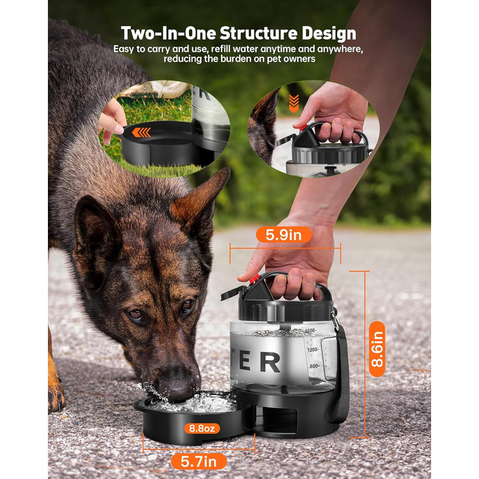 Портативна пляшка для води для собак PETNF, миска для води, не протікає, для великих собак, для подорожей, кемпінгу, прогулянок, пляжу, полювання