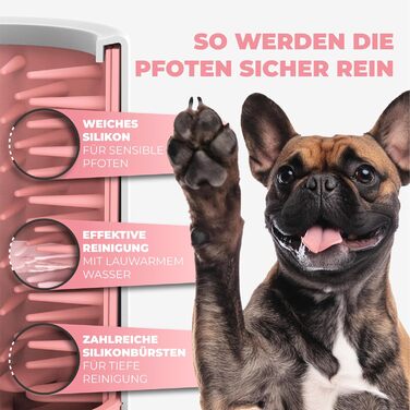 Очисник для лап тварин Maggie & Cooper (розмір S, колір: рожевий) | чисті лапки | з мікрофібровим рушником | 2 розміри | придатний для миття в посудомийній машині | м'які щітки