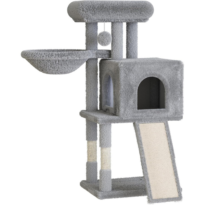 Дерев'яний кігтеточки для котів, кігтеточка-вежа, ігровий комплекс для кошенят, сірий колір, висота 98.5 см