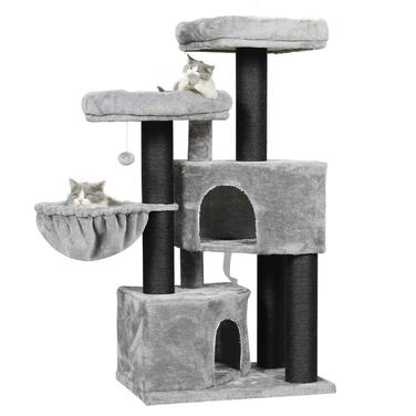 Котячий будиночок MSmask XXL: стабільний котячий будиночок з сизалевими стовпцями, 2 оглядові платформи, сірий/чорний колір