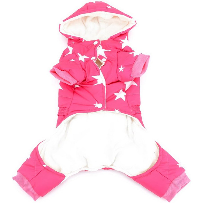 Зуєна - зимовий теплий куртка для собак маленьких порід з капюшоном, флісовою підкладкою та зірковим ремінцем. Водонепроникний костюм для собак, теплий одяг для собак, капюшон, пуловер, комбінезон для котів, цуценят, чихуахуа. Розмір L (XL, спина: 35 см; 