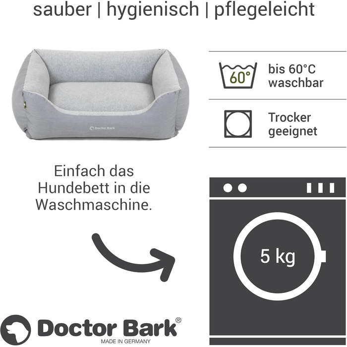 Ліжко для собак Doctor Bark Kleine Hunde - Корзина для собак, м'яка та пухнаста - Миється, зносостійка, затишна - Зроблено в Німеччині GreenLabel (S - 74x55 см, світло-сірий)