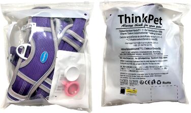 Шлейка для собак ThinkPet великих порід без натягу з QR-кодом, тримач AirTags, розумні ID-мітки, регульована, світловідбиваюча та дихаюча, з фронтальним кліпом для навчання, колір Light Pruple (XXL)