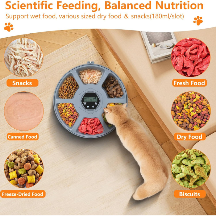 Автомат для годування котів Lafisun, 6 порцій, з охолодженням, програмований таймер, для вологого корму