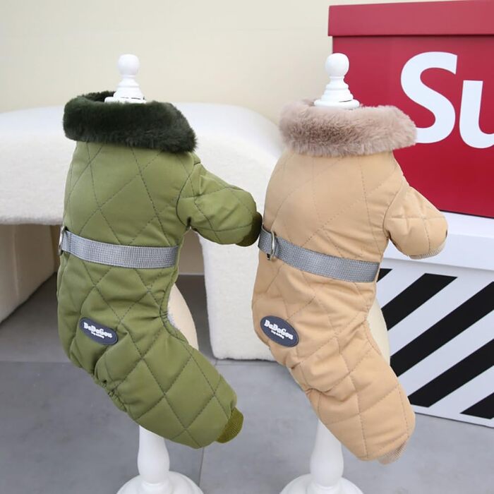 Зимовий теплий верхній одяг для собак Izefia: куртка-комбінезон для собак з бавовни, захист від снігу, для маленьких та середніх собак, XXL (довжина спини: 37 см), зелений