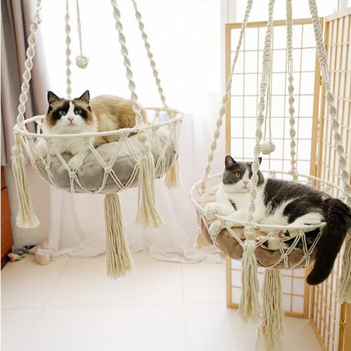 Гамак для кота Nicoone Katze, бавовна, підвісне ліжко для кота, гамак для вікна, гніздо для кота, підвісна котяча ліжечко, білий, 45 см