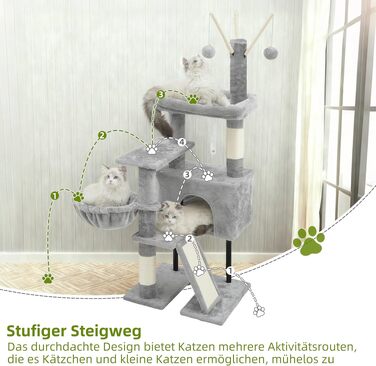 Дряпка для котів Gitelsnour 125 см зі стіном, будиночком та кошиком, світло-сіра, GCT006SW