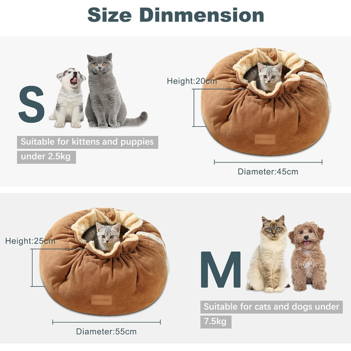 Кругле ліжко для котів та собак Galatée, м'яке та затишне, з антиковзною основою (M, коричневе)