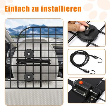 Сітка для собак у машину Denmay, універсальна, 30.7 x 93-150см, регульована ширина, з дверцею, 2 ремені безпеки, чорна