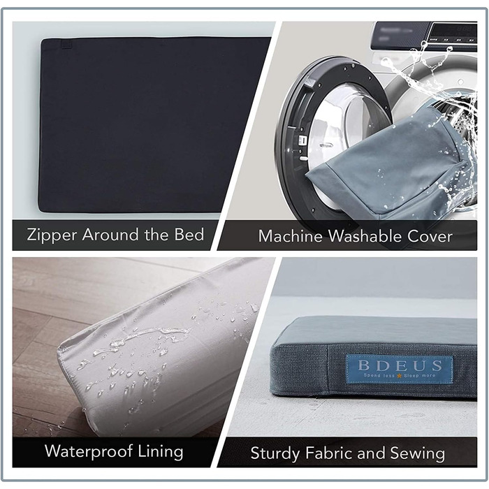 Ортопедичне лежанка для собак з гелевим шаром та пам'яті ефекту, водовідштовхувальне, для великих та малих собак, знімний чохол, блакитний (L)