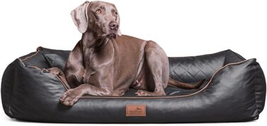 Ортопедичне ліжко для собак Tierlando® Louis з стьобаного штучного шкіровинилу в клітинку та матрацом з Memory Foam, розмір 100x75 см, колір: (02 Графіт, 80x60 см (внутрішні розміри: 50x35 см))