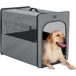 Клітка для собак Petsfit, складана, сіра, розмір L (79x53.5x66 см), з м'яким килимком