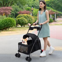 Дитяча коляска для собак: складана модель для маленьких та середніх порід, з тримачем для напоїв (чорна)