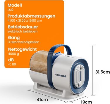 Машинка для стрижки собак Oneisall з пилососом, потужний всмоктування 12000 Па, видаляє 99.99% шерсті тварин, тиха, для собак та котів, 7 насадок, блакитна