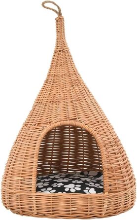 Будиночок для котів з подушкою з натуральної лози Tipi, кошик-лежанка, котяча хатка, котяче ліжко vidaXL