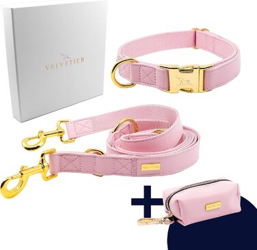 Набір VELVETIER: нашийник і повідок для собак (M/L, 39-59 см), веганська шкіра, з тримачем для пакетів, 2 м