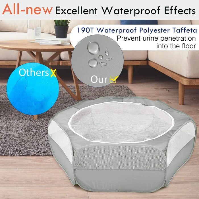 Pawaboo: Переносне вольєр для дрібних тварин - кроликів, котів, собак, хом'яків. Сітчаста переносна клітка з водонепроникним дном та блискавкою - сірого кольору