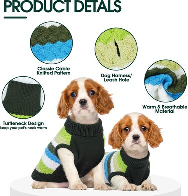 Теплий пуловер для собак Kuoser Warer для маленьких та середніх собак, флісова піджака для зими (S, Зелений)