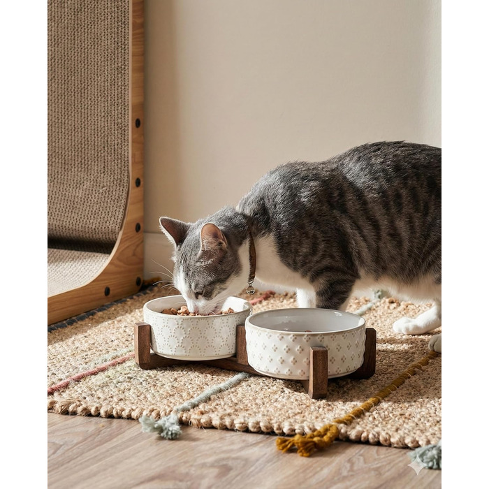 Набори мисок для собак LE TAUCI для маленьких порід, миски для корму та води з підставкою з акації, 1,5 чашки, для собак та котів, важкі миски для тварин S-1.5 Cups