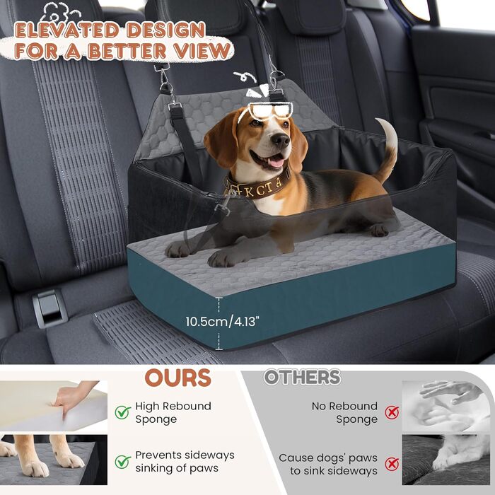 Автомобільний лежак для собак середніх та великих порід 78x55x53 см, знімний, миючий, з поводом, водонепроникний чохол, для великих собак