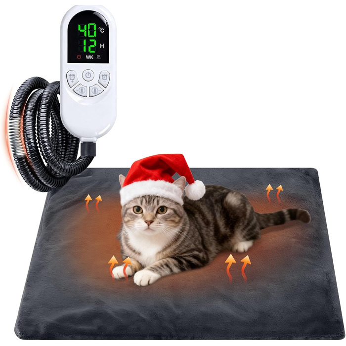 Килимок грілка для котів та собак Qoosea, електричний, 45x45 см, регулювання температури 30-60°C, таймер, водовідштовхувальний, знімний чохол