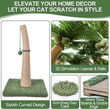 Котячий кіготь Furlogy: кіготь-стовпчик 92 см з м'ячами та мотузкою, для дому, стильна модель A