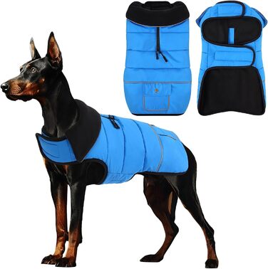 Зимовий теплий водонепроникний одяг для собак - куртка для активного відпочинку з флісовою підкладкою та світловідбиваючими елементами (XL, Синій, Зелений)