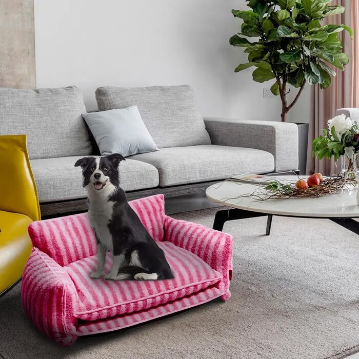 Крісло-лежанка для собак, м'яке ліжко для тварин, рожево-смугасте, XL 100x65x40 см