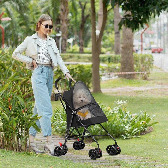 Дитяча коляска для собак та котів, складана, чорна, до 20 кг, з гальмами, великий кошик, 3 вікна, тримач для напоїв, 97 x 45 x 55 см