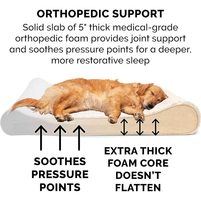 FurHaven Ортопедичне ліжко для собак великих порід знімний, пральний чохол, для собак до 81,6 кг, ультрам'яке штучне хутро та велюр, розкішна лежанка, кремовий колір, розмір 147 x 107 x 23 см