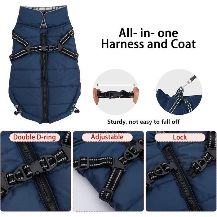 Водонепроникна куртка для собак, тепла зимова, світловідбиваюча, регульована, Marineblau, XL (довжина спини 44 см)