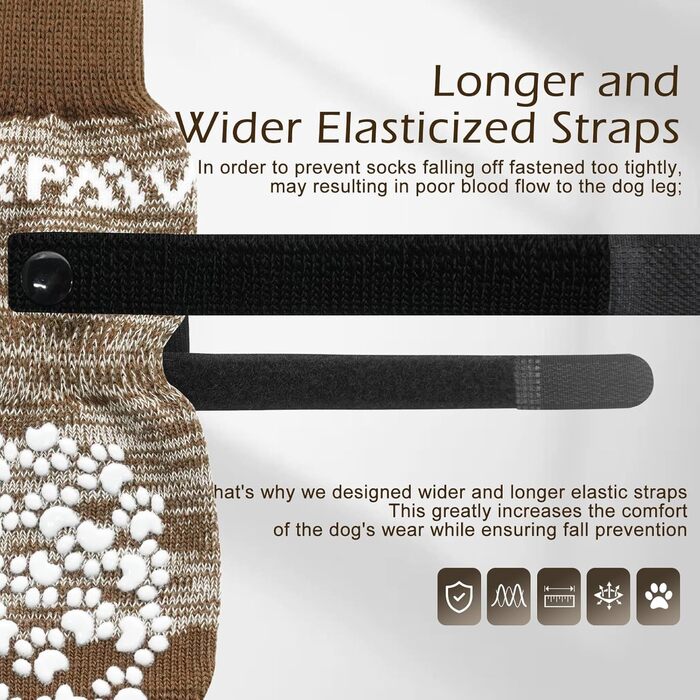 Шкарпетки для собак EXPAWLORER проти слизькості, захист лап, для гарячих доріг, для цуценят, маленьких, середніх, великих собак, 6 шт. (X-small, Коричневий)