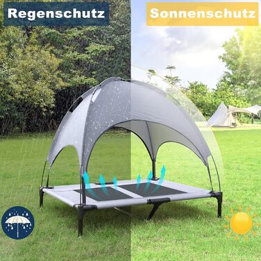 Підстилка для тварин з балдахіном, піднята лежанка для собак, лежанка для собак з металевим каркасом, лежанка для собак з тканини, дихаюча, лежанка для котів, для використання в приміщенні та на вулиці - 76 x 61 x 76 см (122 x 92 x 102 см)