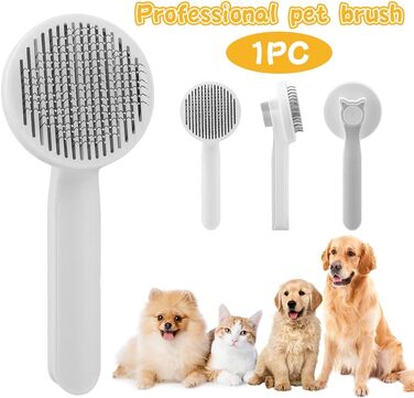 Гребінець для собак і котів, вичісувальна щітка, щітка для видалення шерсті, кнопка очищення одним кліком (сірий)