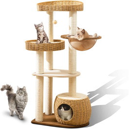Великий кігтетопор для великих котів: багатоярусний комплекс з сизалю та плетіння, стійка база, дихаюча стійка, дерев'яні меблі для котів в інтер'єрі