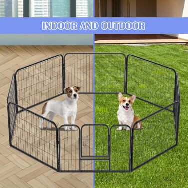Клітка для цуценят Yakimz 8-частинна, вигульна клітка для цуценят висотою 60 см з дверцятами та захисним тентом, гнучка та складана клітка для собак, загородження для цуценят, собак, кроликів та інших дрібних тварин, 8 шт. - 80x60 см