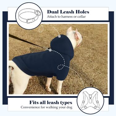 Теплий флісовий худі з капюшоном для великих собак Nanaki з отвором для повідка, блакитний, для хлопчиків та дівчаток, м'який, еластичний, для Бігль, розмір L (Обхват грудей: 58 см)