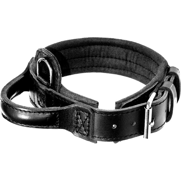 Шкіряний нашийник для собак Dingo Gear Drago, з ручкою, амортизований, чорний, ручна робота, 40-48 см