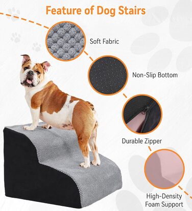 Сходинка для собак Fellie: портативна, 2-ступенева, знімний чохол, для маленьких собак та котів, сіра
