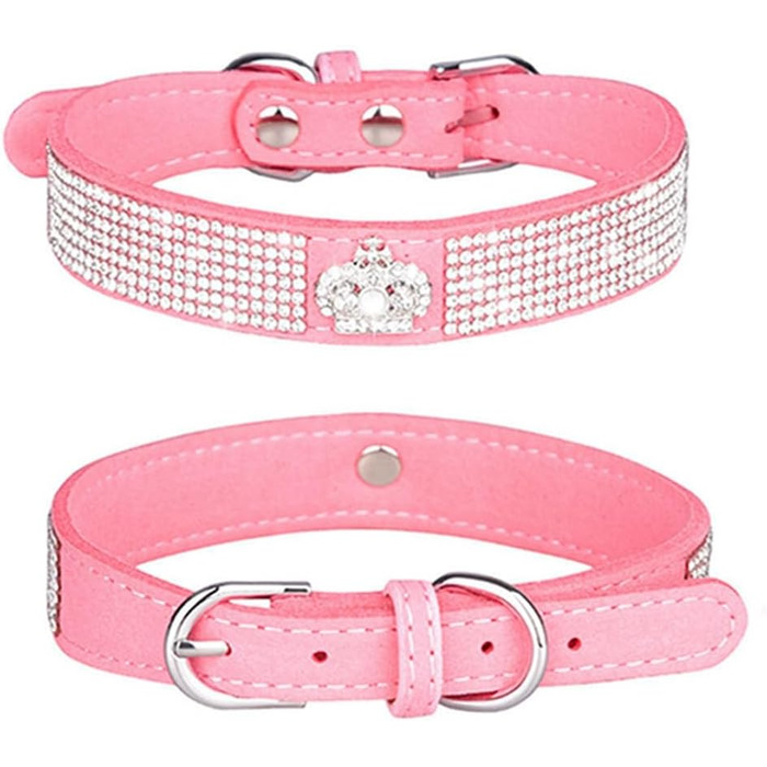 Рожевий ошийник для собак і котів з короною та стразами, блискучий, для цуценят та дрібних тварин, XXS, XS, середні розміри