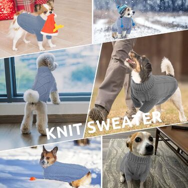 Пуловер для собак, теплий зимовий одяг з коміром-горловиною, м'який в'язаний пуловер для маленьких, середніх та великих собак (Сріблясто-сірий M)