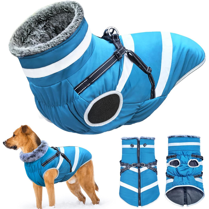 Водонепроникні куртки для собак, зимові теплі сорочки для собак, одяг для домашніх тварин з відбиваючими елементами, зимові куртки для собак, затишні костюми для снігу, куртка-жилет для маленьких, середніх та великих собак (блакитний, XL)