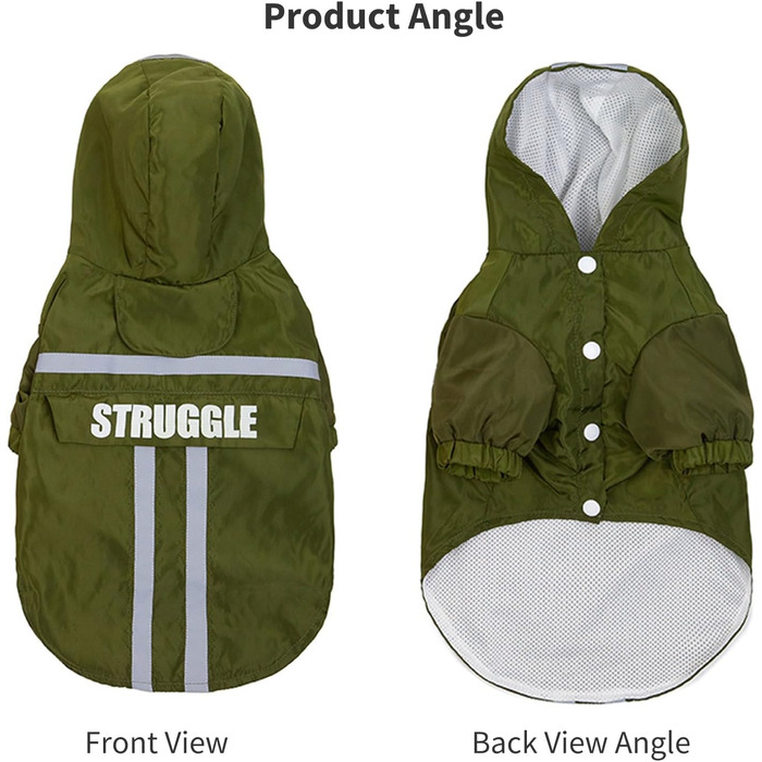 Дощовик для собак PETCUTE: водонепроникний, дихаючий, з капюшоном, XL, оливковий