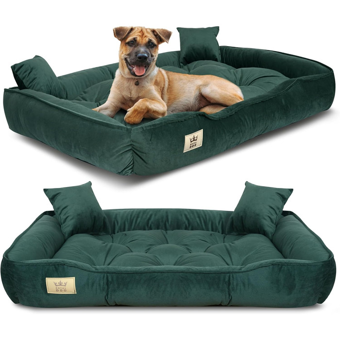 Крісло-ліжко для собак великих порід King Dog XL, 115 x 95 см, зелене, з велюру, ортопедичне, легко миється